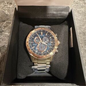 NEW Men's Citizen Eco-Drive PCAT Blue Dial Two-Tone Watch